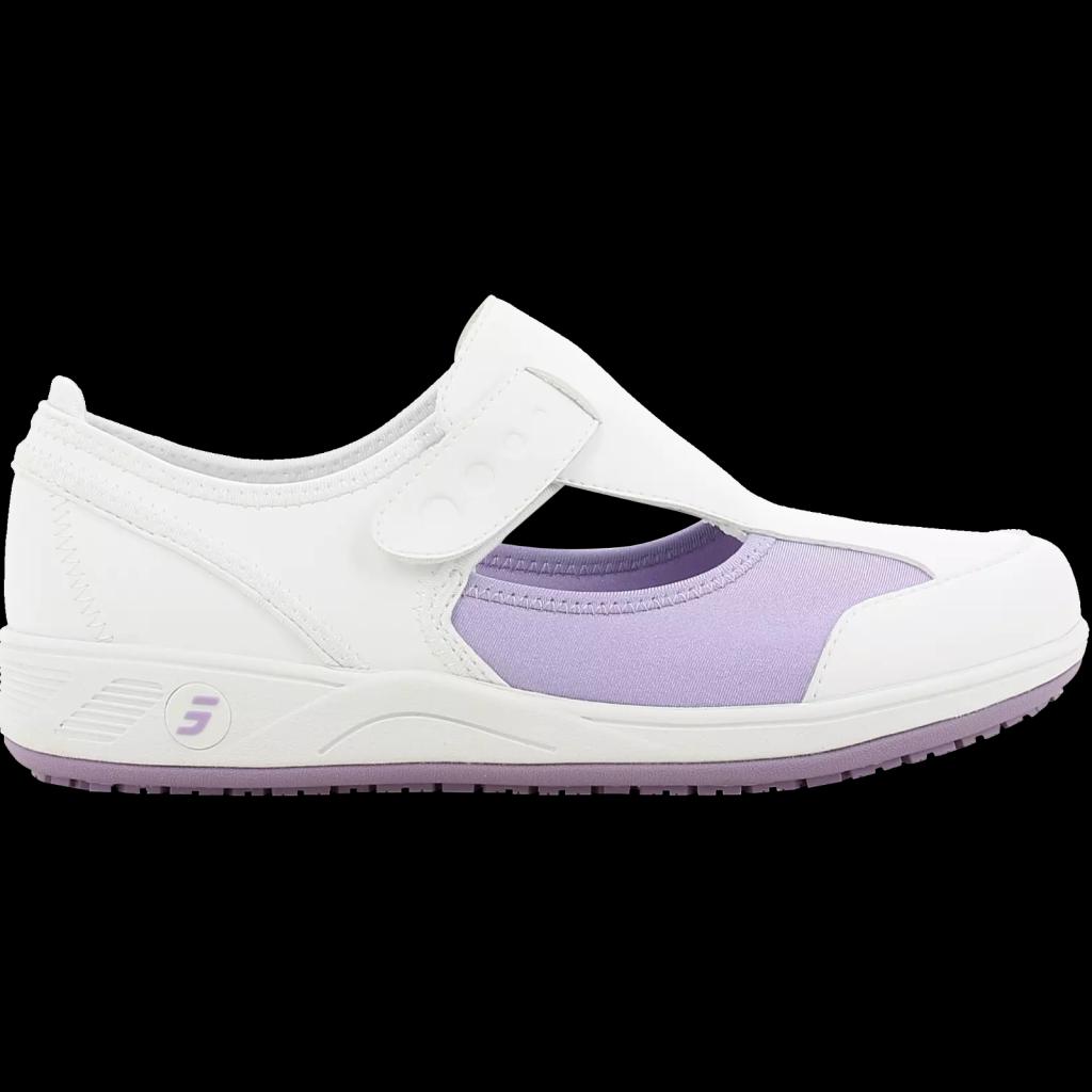 Itin patogios ir neslidžios moteriškos darbinės klumpės CAMILLE O1 ESD SRC, su violetiniais akcentais