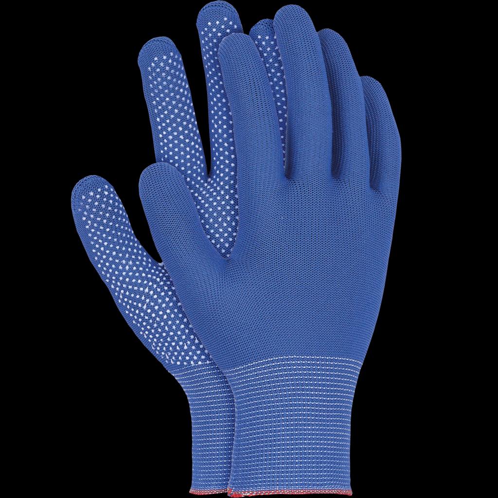 Medžiaginės pirštinės su PVC taškeliai DOT BLUE, mėlynos spalvos (12 porų)