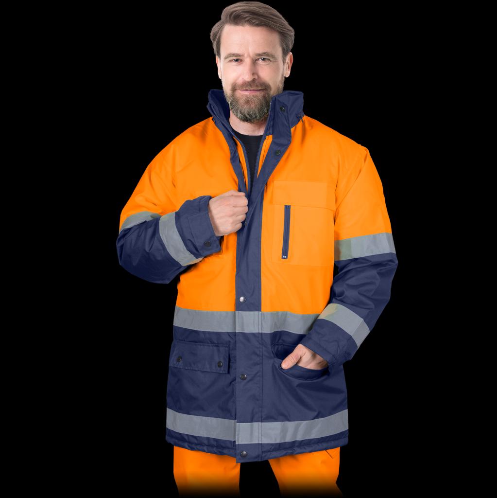 Neperšlampanti žieminė striukė WINTER, ryški oranžinė spalva su mėlynomis detalėmis