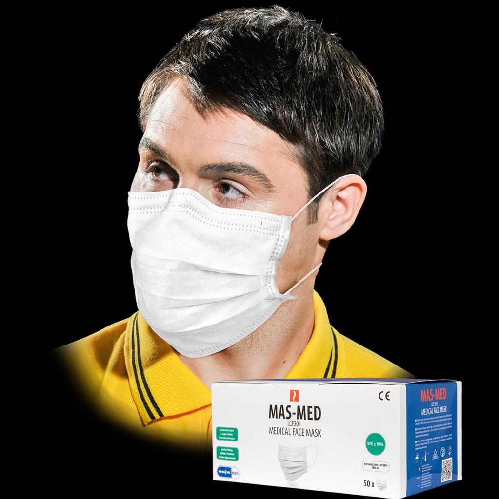 Trijų sluoksnių medicininės veido kaukės iš polipropileno (50 vnt.)