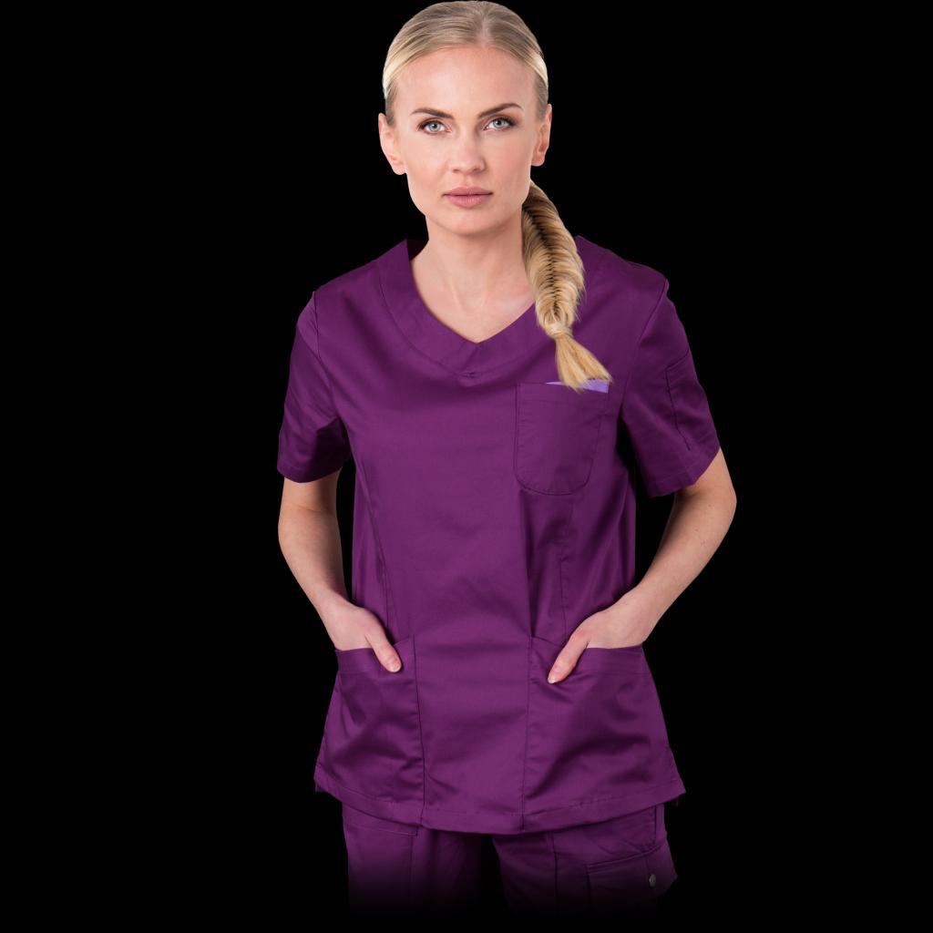 Moteriška tunika OSIA, trumpomis rankovėmis, skirta profesionaliam naudojimui grožio, medicinos, chemijos srityse bei laboratorijose