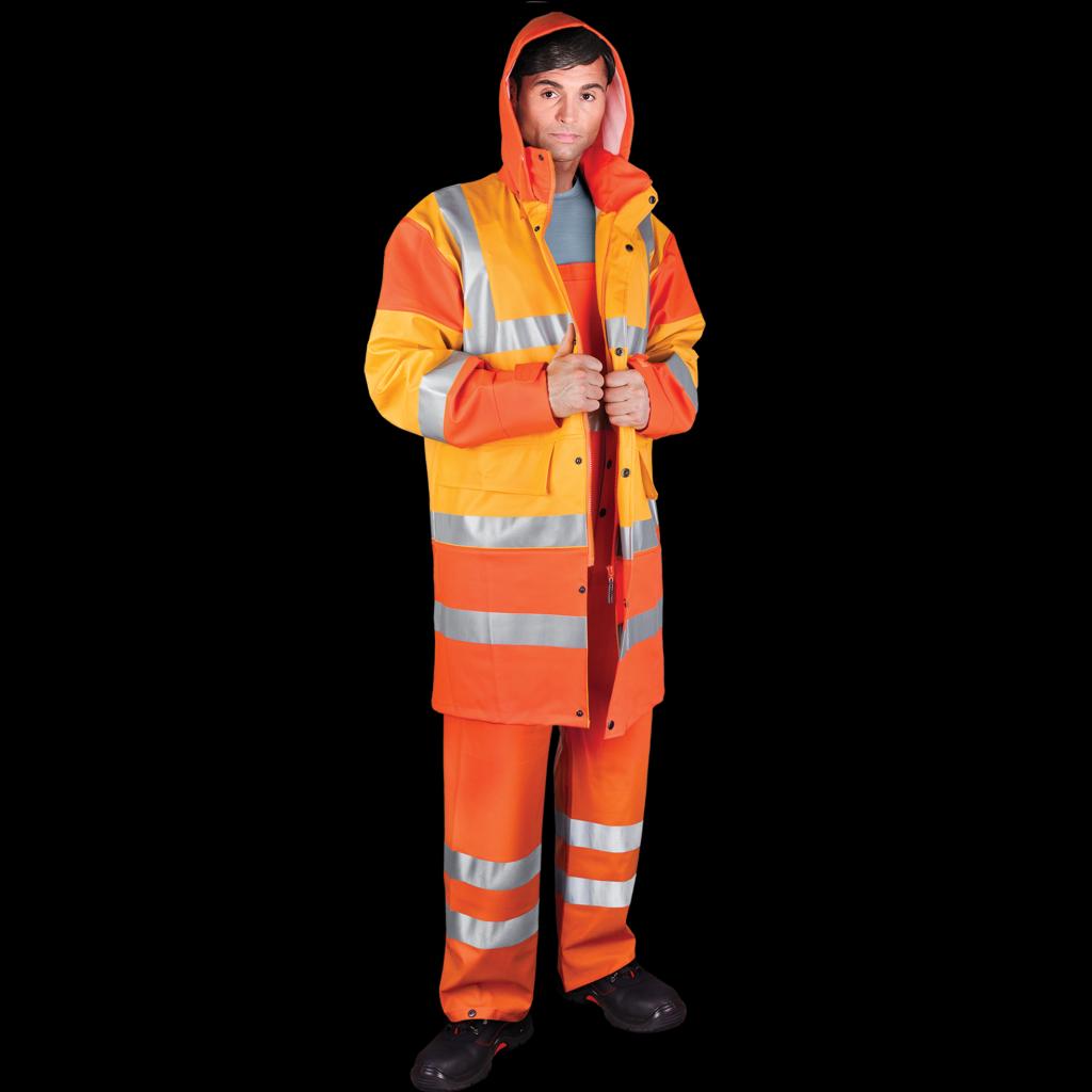 Lietaus apsiaustas PPD ORANGE, iš tvirtos elastingos medžiagos, su šviesą atspindinčiomis juostomis