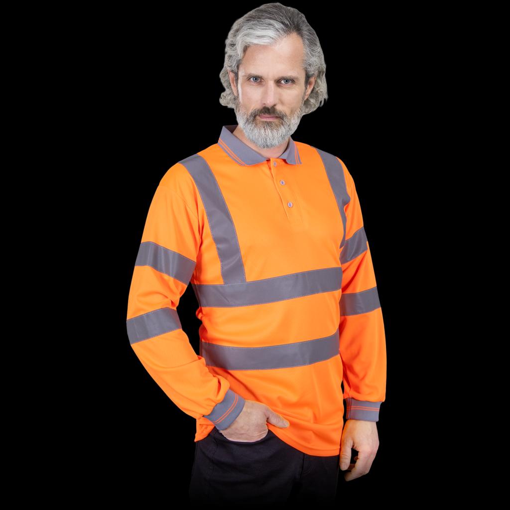 Polo signaliniai marškinėliai ilgomis rankovėmis FLUO, oranžinės spalvos