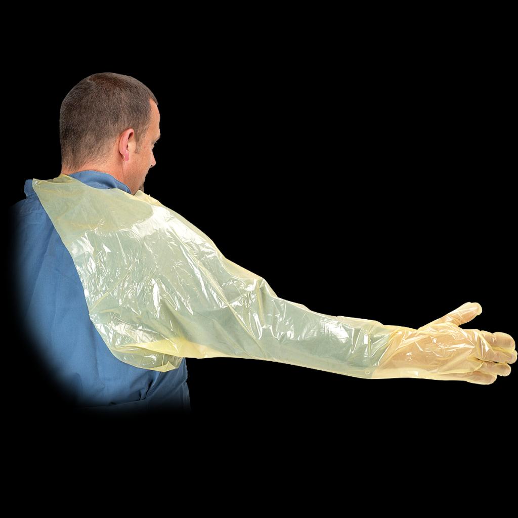 Vienkartinės minkštos rankovės su pirštinėmis ir rankos fiksacija INSEMINATION (95 cm, 50 vnt./pakuotė)