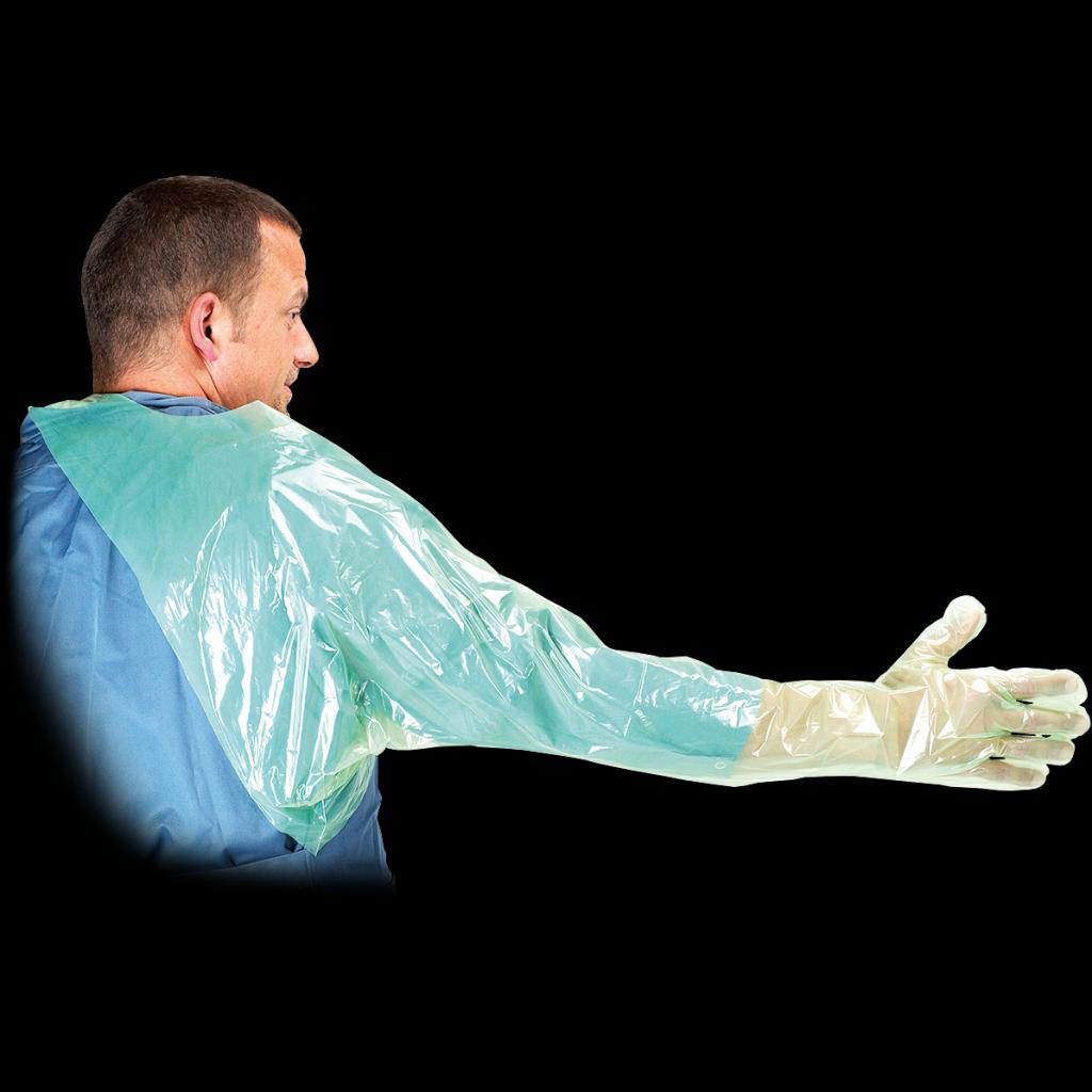 Vienkartinės rektalinės/inseminacinės pirštinės RINSO su rankos apsauga (95 cm, 50 vnt./pakuotė)