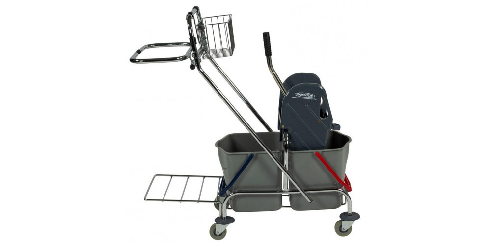 Vežimėlis dviejų kibirų metaliniu rėmu su šiukšlių maišo laikikliu